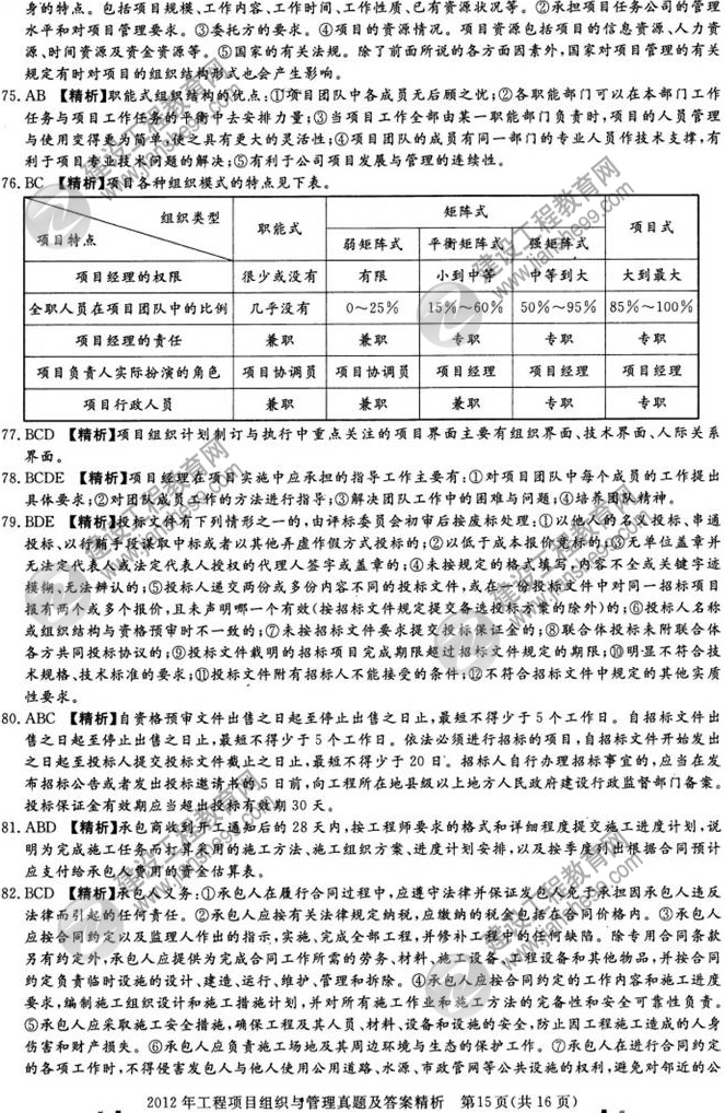 2012年咨詢工程師考試工程項(xiàng)目組織與管理試題及答案