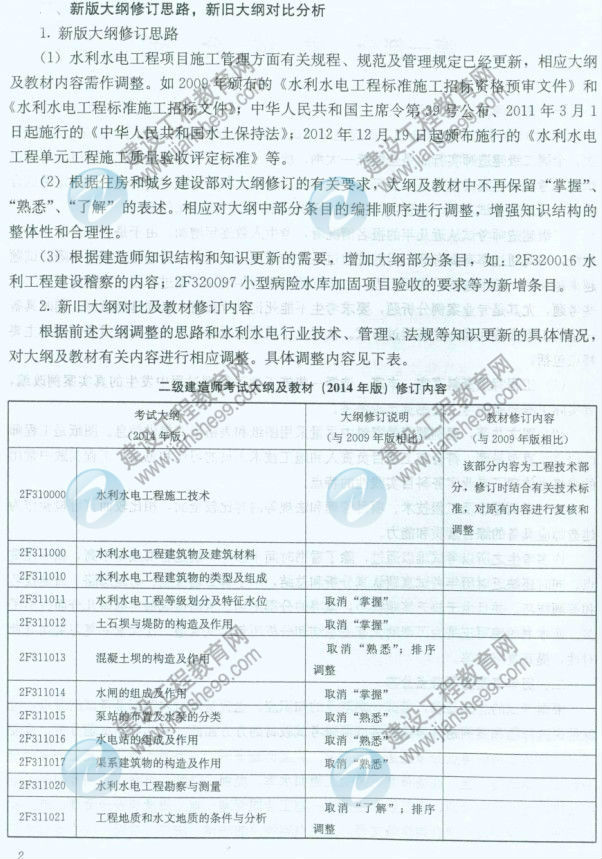 【權(quán)威發(fā)布】2014年二級建造師《水利工程》新舊大綱對比分析