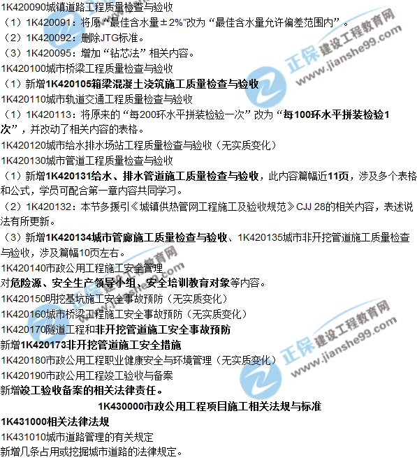 2018一建教材對(duì)比解析核心變化文字版--《市政公用工程》